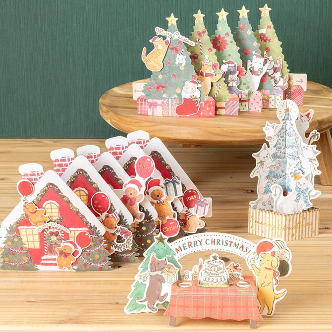 スライドポップアップカード　クリスマステーブルカード　クリスマスツリーカード