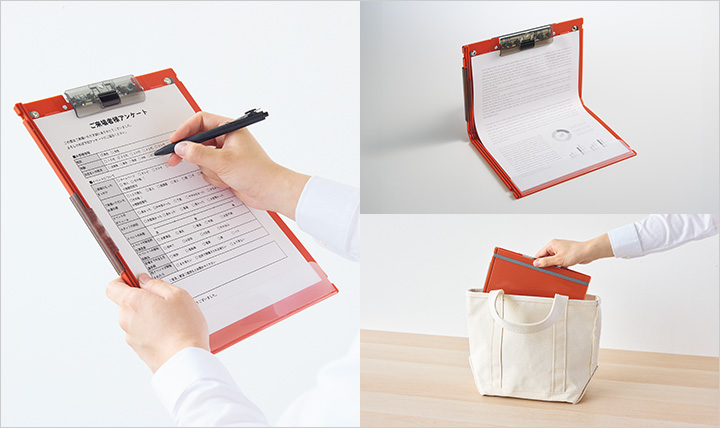 半分に折り畳んで持ち運べる ポケット交換式クリヤーブック