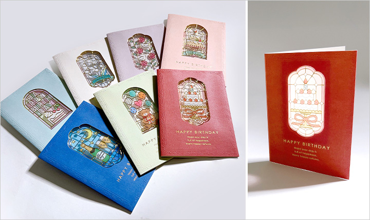 光に当てるとキラキラ ステンドグラスバースデーカード