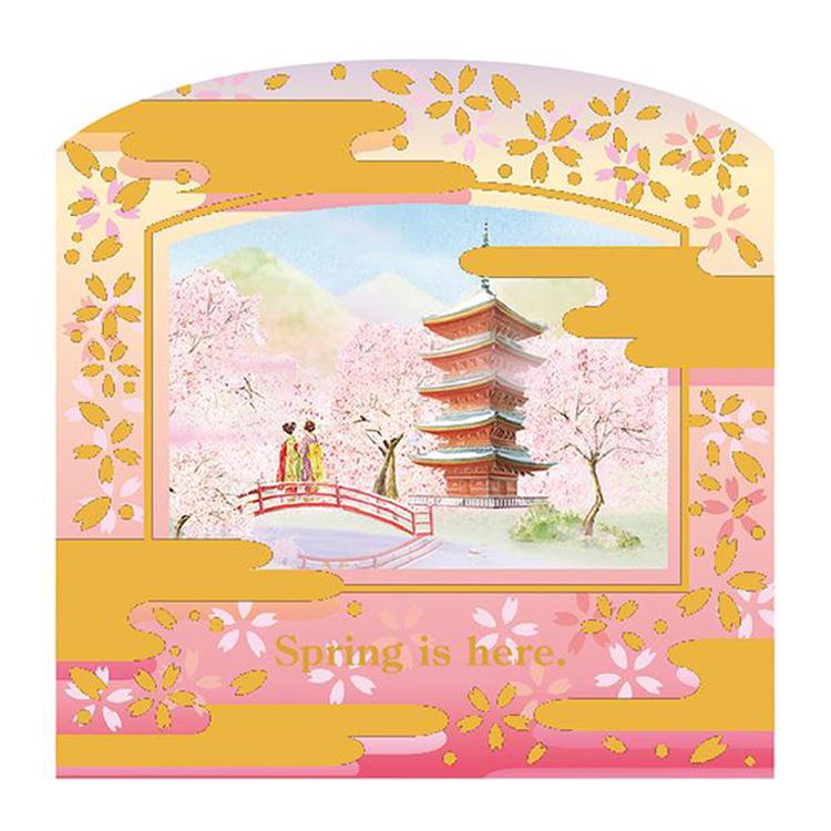 春柄 和風ミニカード ポップアップ さくら 五重塔