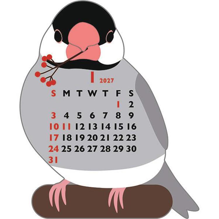 2027年1月始まり アニマルダイカットカレンダー ミニ 文鳥 文鳥