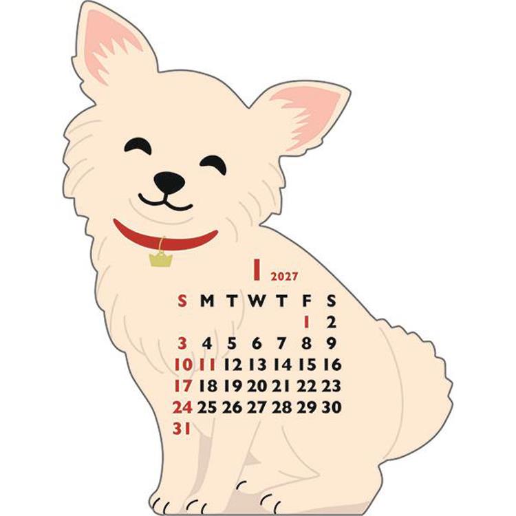 2027年1月始まり アニマルダイカットカレンダー ミニ チワワ チワワ