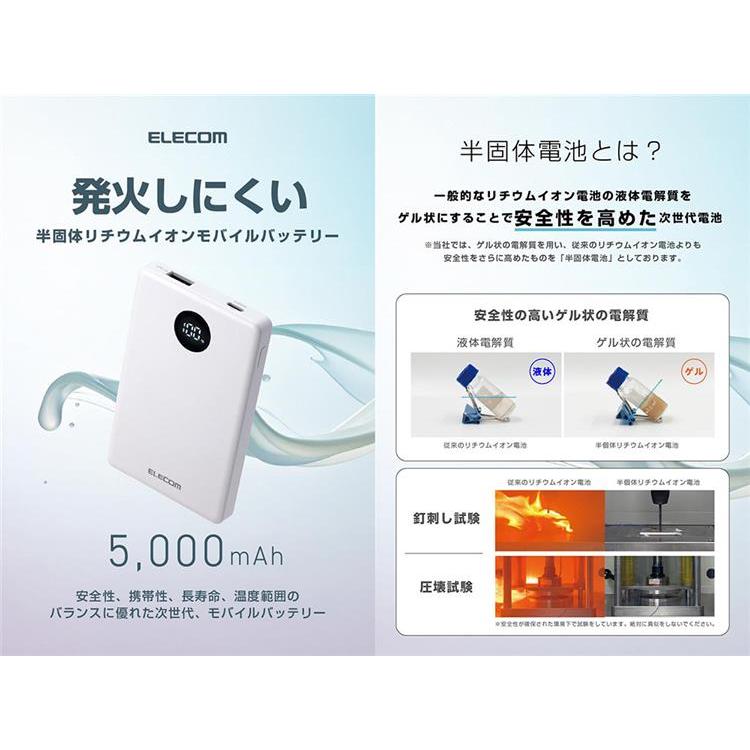 エレコム 半固体バッテリー 5000mAh ホワイト ホワイト