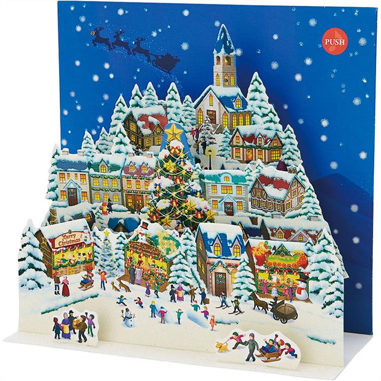ロフト公式通販サイト　LOFT　クリスマスカード　家並みポップアップ:　ライト＆メロディー　ステーショナリー