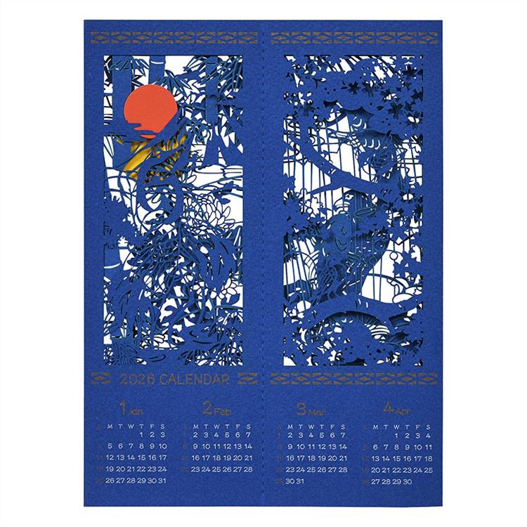 和風クリスマスカード 紺の動植物カレンダー