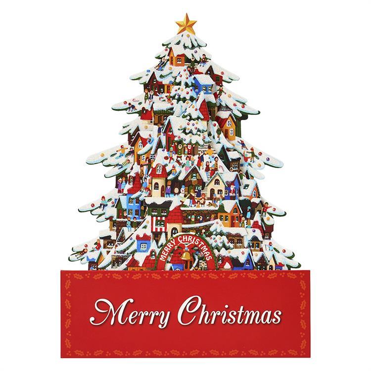 クリスマスカード 立体 街並みのツリー