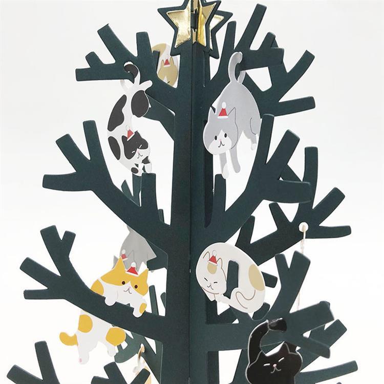 クリスマスカード 立体 ネコツリー