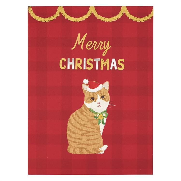 クリスマスミニカード ポップアップ サンタ帽子をかぶるネコ