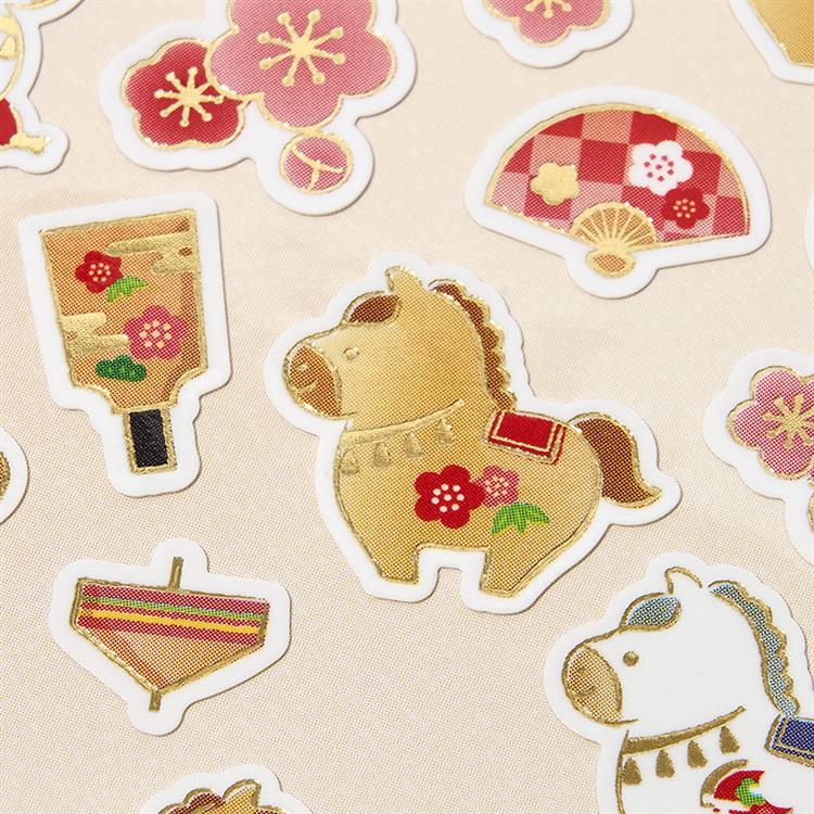 お正月シール ウマと正月小物