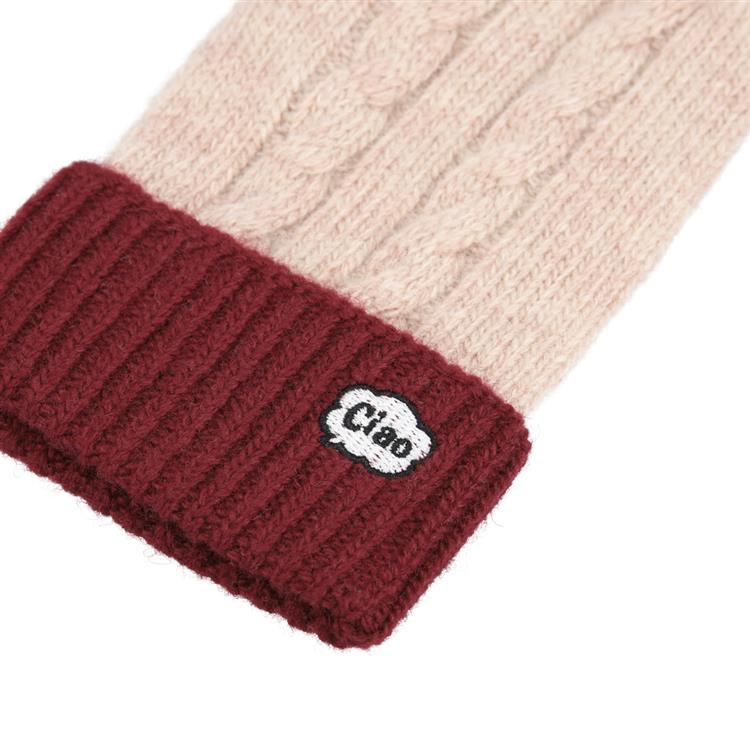 アイタッチグローブ ケーブル編み ベージュ×ワインレッド【ロフト限定】 ベージュ×ワインレッド