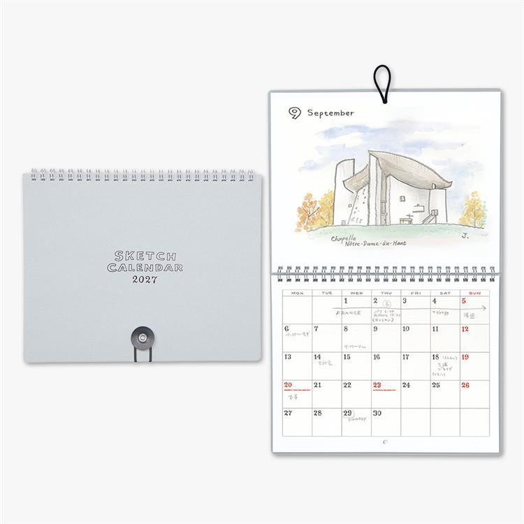 2027年1月始まりカレンダー 壁掛け A5 スケッチカレンダー グレー
