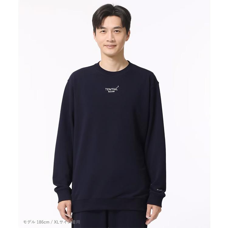 リカバリーウェア スウェット メンズ 長袖クルーネックシャツ ネイビー Mサイズ M:ネイビー