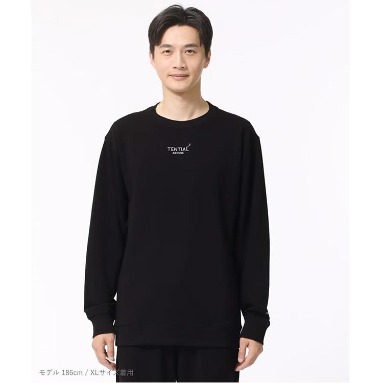 リカバリーウェア スウェット メンズ 長袖クルーネックシャツ ブラック Lサイズ L:ブラック