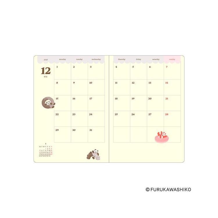 2025年12月始まり手帳 月間 B6 お菓子などうぶつ工房 E6236 ダックスフンド ダックスフンド