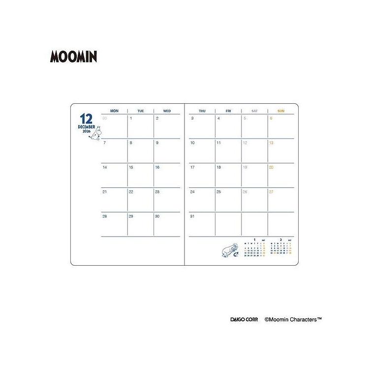 2026年12月始まり手帳 月間 A6 ムーミン スナフキン グリーン スナフキン グリーン