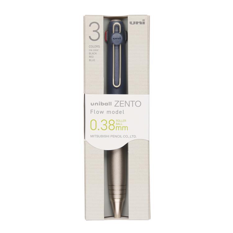 ユニボール ゼント フローモデル 3色ボールペン 0.38mm 水性 ブラストネイビー ブラストネイビー