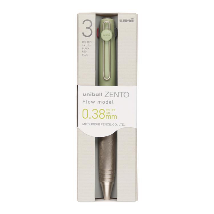 ユニボール ゼント フローモデル 3色ボールペン 0.38mm 水性 ヘアライングリーン ヘアライングリーン