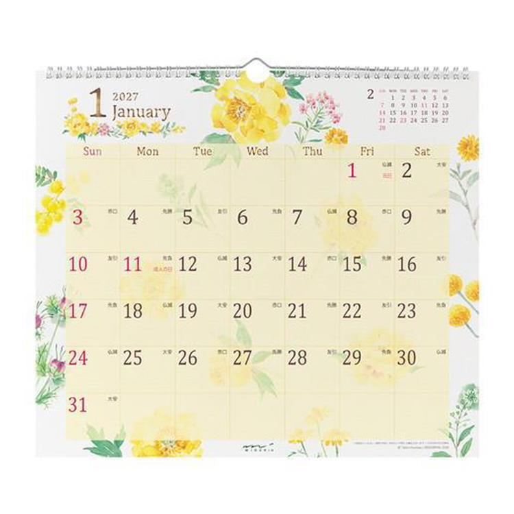 2027年1月始まりカレンダー L 壁掛け カントリータイム 花柄 カントリータイム 花柄