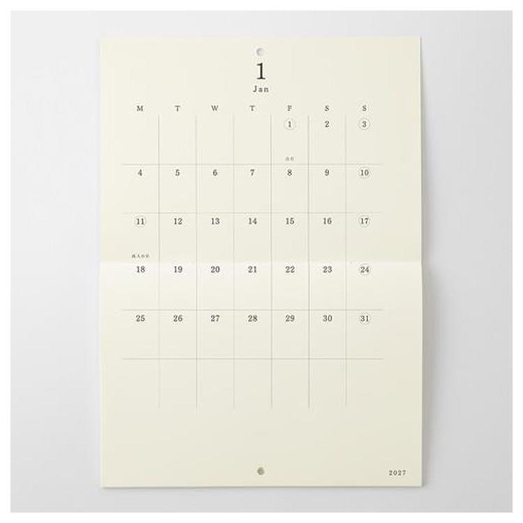 2027年1月始まり MDカレンダー 壁掛け A4 二つ折り アイボリー