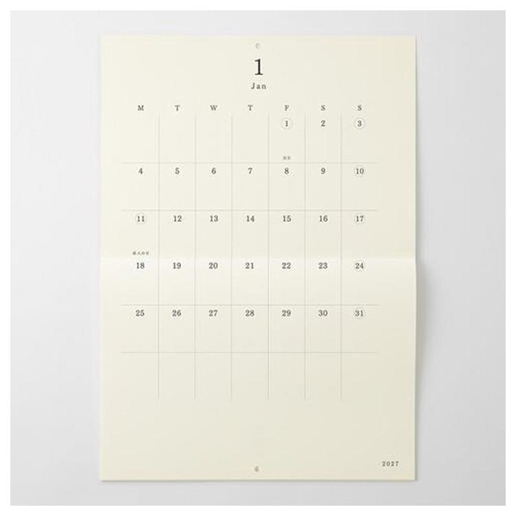 2027年1月始まり MDカレンダー 壁掛け A3 二つ折り アイボリー