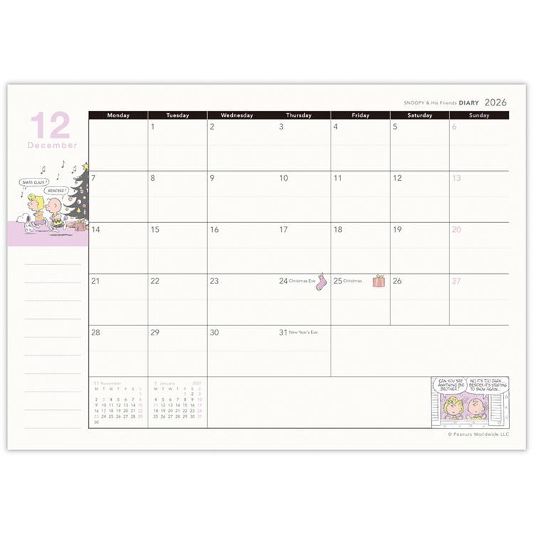 2025年10月始まり手帳 月間 A6 スヌーピー ハグ クリーム ハグ