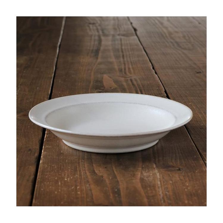 カレーパスタ皿　リム型８インチ２１ｃｍ　クープチタン窯変白　クリオ カレーパスタ皿:ホワイト