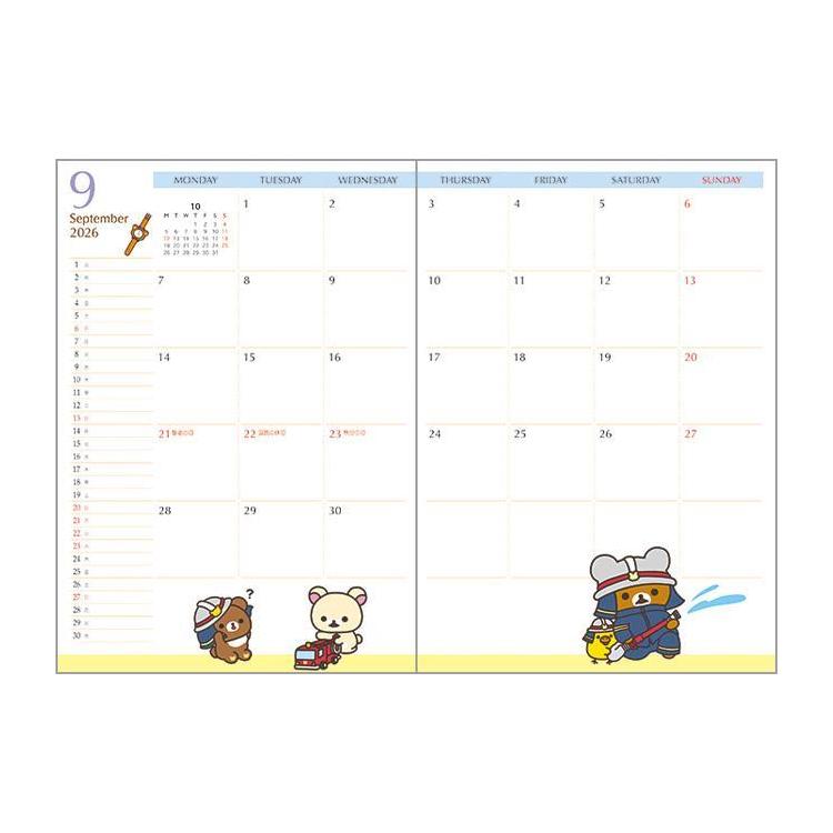 2025年10月始まり手帳 月間 B6 リラックマ フェイス フェイス