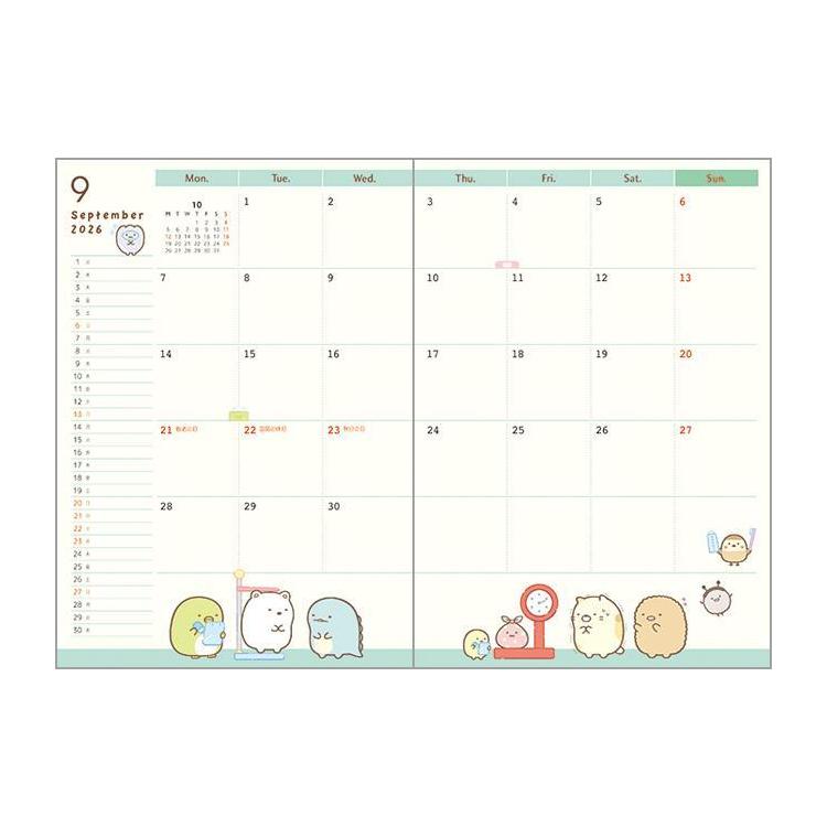 2025年10月始まり手帳 月間 B6 すみっコぐらし 窓辺 窓辺