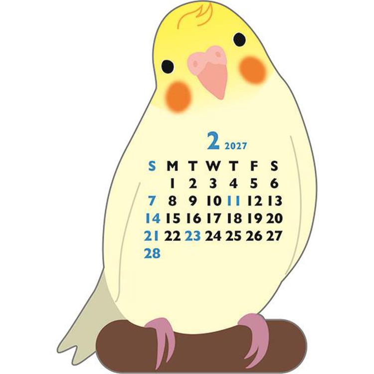 2027年1月始まり アニマルダイカットカレンダー ミニ インコ インコ