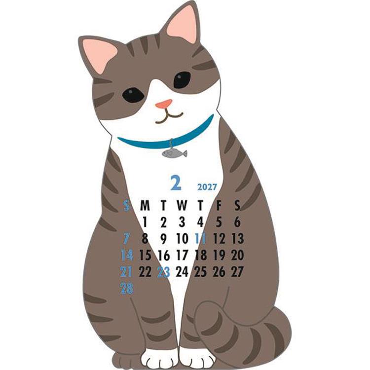 2027年1月始まり アニマルダイカットカレンダー ねこ ねこ