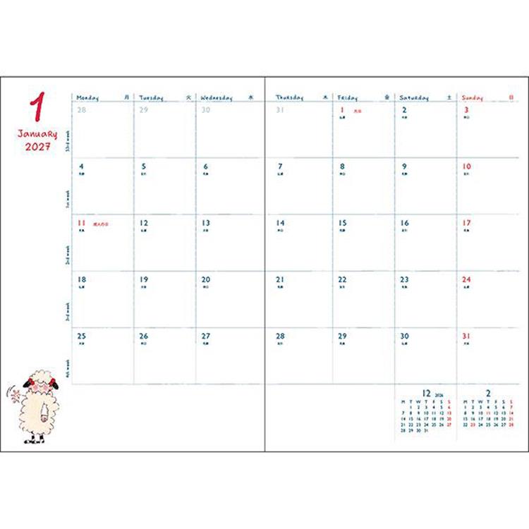 2027年1月始まり手帳 週間レフト B6 ココちゃん フレンズ フレンズ