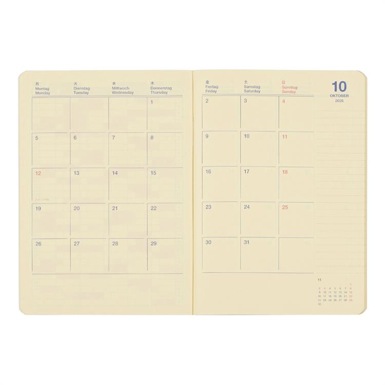 2026年10月始まり手帳 月間 A6 ロルバーンノートダイアリー WARMGREY TAIL ホワイト ホワイト