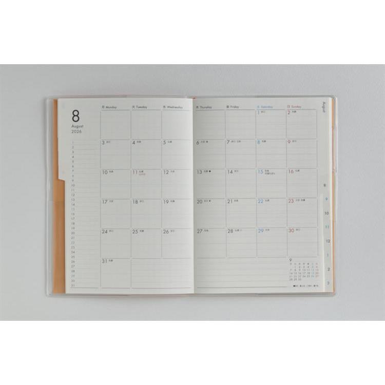 2026年3月始まり手帳 月間 B6 ミアクレール4 月曜始まり(924)オレンジ