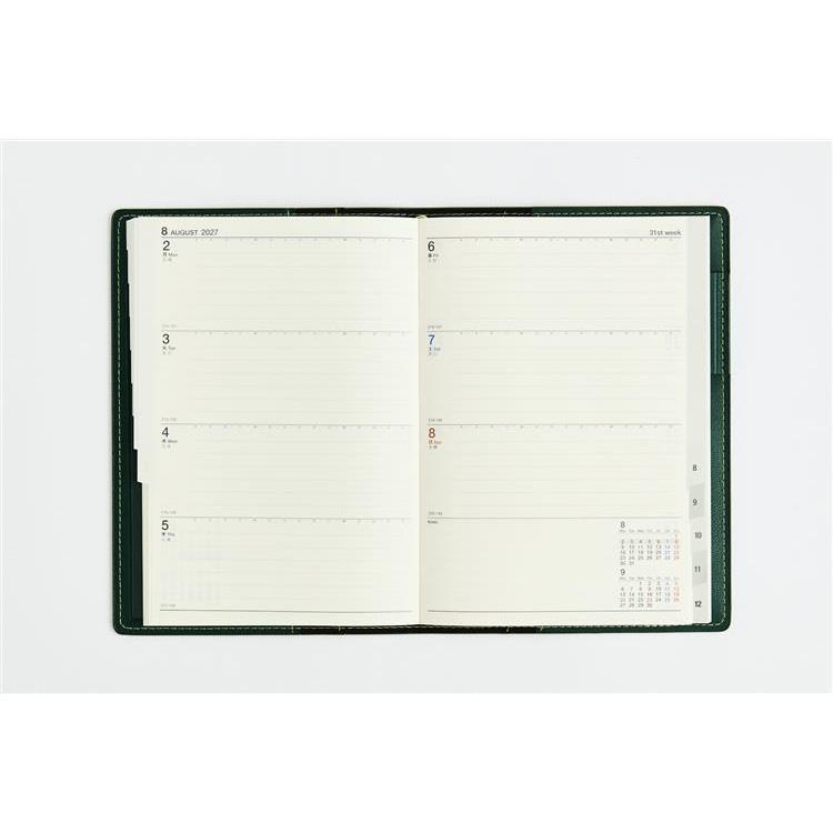 2027年1月始まり手帳 週間ブロック B6 シャルム9 ロイヤルグリーン