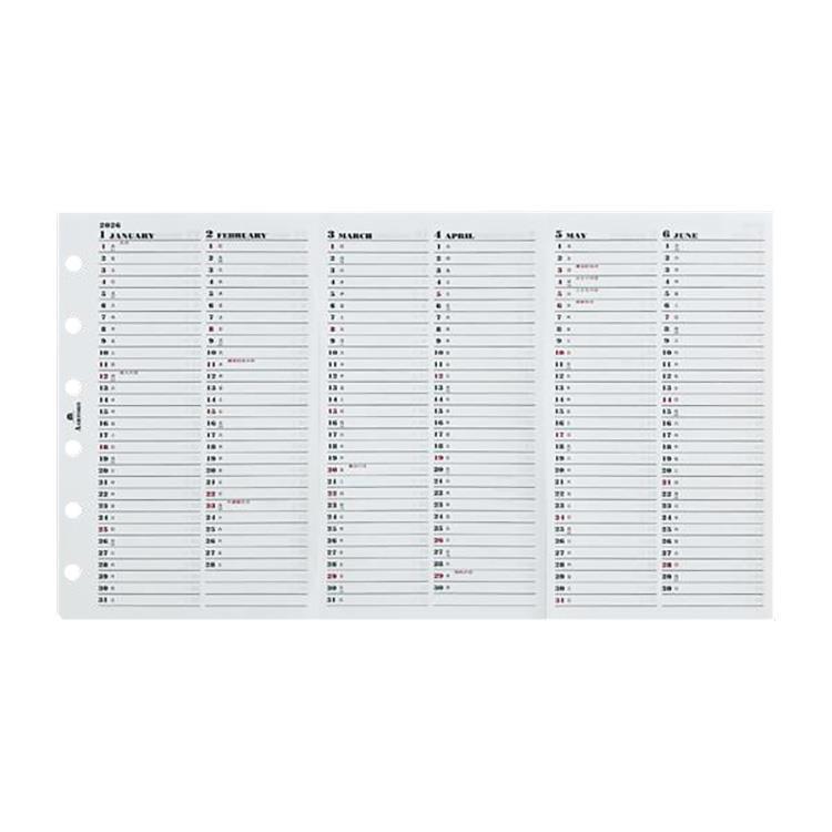 2026年1月始まりシステム手帳用リフィル ミニ6 年間 3つ折ジャバラ