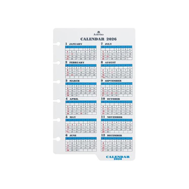 2026年1月始まりシステム手帳用リフィル ミニ6 カレンダーリフター