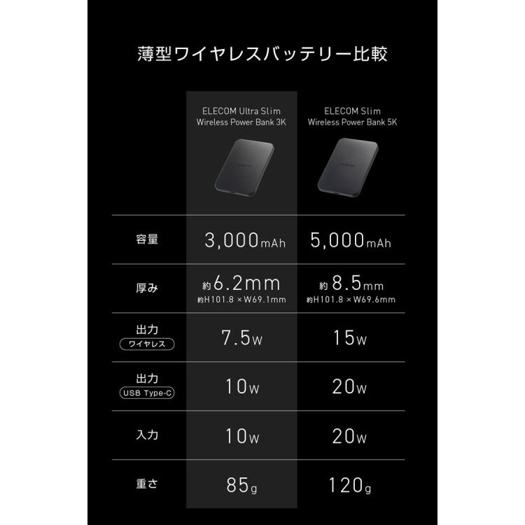 エレコム ワイヤレス充電対応3000mAh ブラック