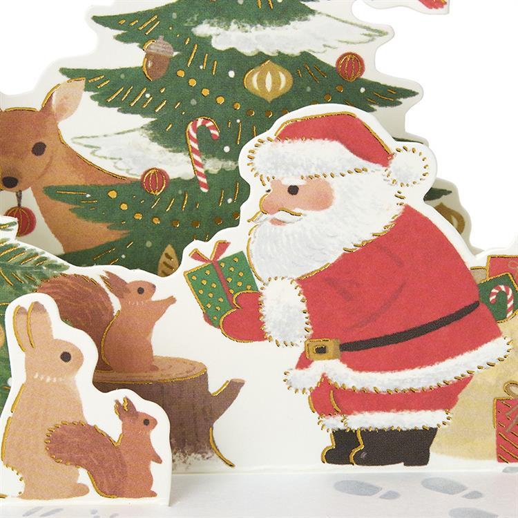 クリスマスカード 立体 リースのアーチにサンタと動物