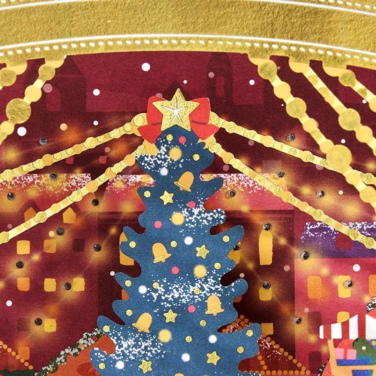 クリスマスメロディカード 金の枠にクリスマスマーケット