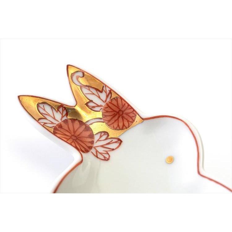 うさぎ型銘々皿(赤) 金唐花 金唐花