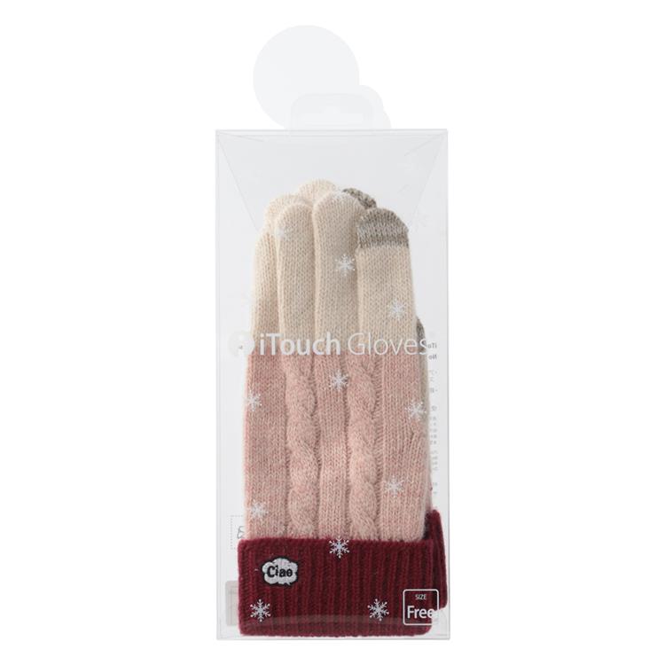 アイタッチグローブ ケーブル編み ベージュ×ワインレッド【ロフト限定】 ベージュ×ワインレッド