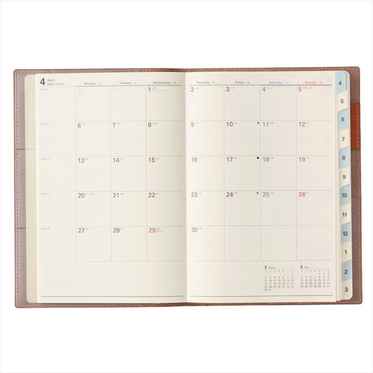 2026年4月始まり手帳 月間 B6 NOLTY キャレル1 キャメル キャメル