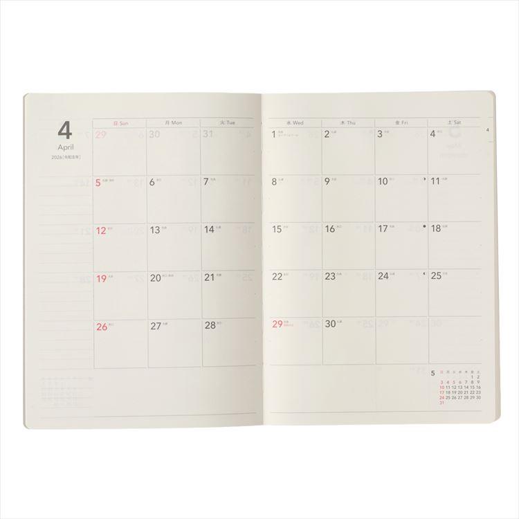 2026年4月始まり手帳 月間 A5 NOLTY ティオ 日曜始まり グレー グレー