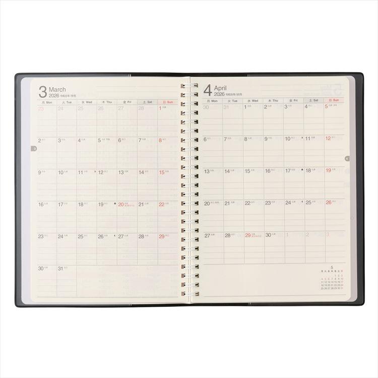 2026年4月始まり手帳 週間レフト A5 NOLTY リング2 ブラック 黒