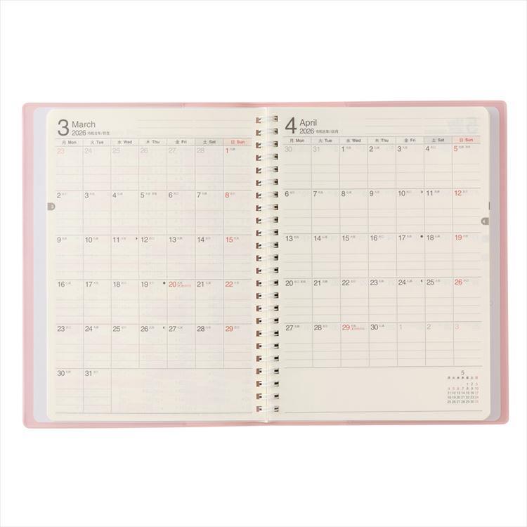 2026年4月始まり手帳 週間レフト A5 NOLTY リング2 ピンク ピンク