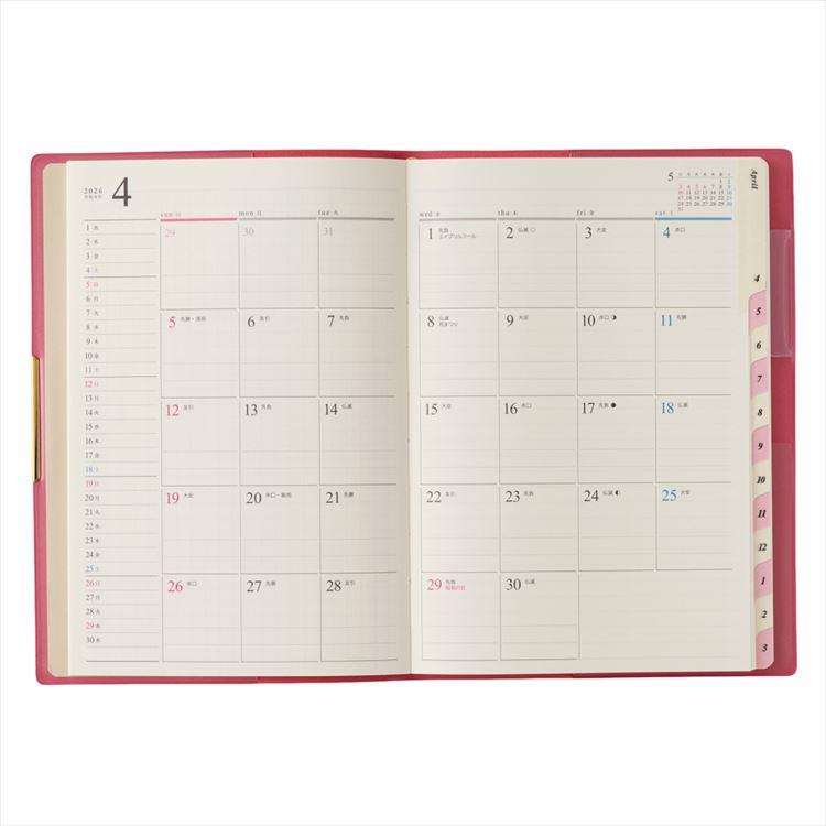 2026年4月始まり手帳 月間 B6 ペイジェム グラース 日曜始まり チェリーピンク チェリーピンク