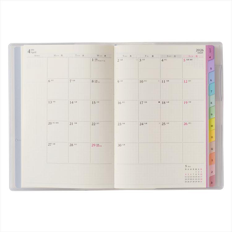 2026年4月始まり手帳 月間 B6 ペイジェム 週間方眼メモ ピンク ピンク