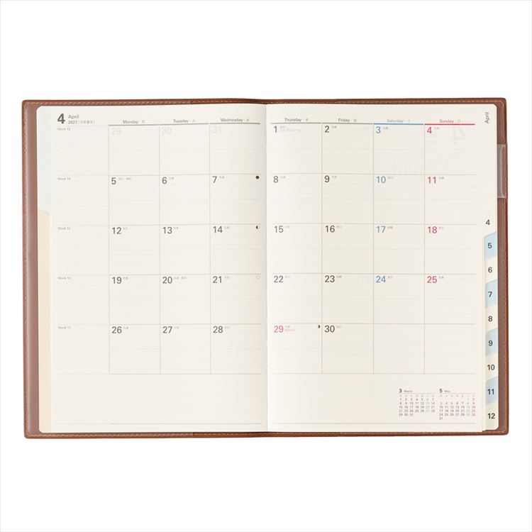 2027年1月始まり手帳 週間ブロック A5 NOLTY アクセス キャメル キャメル