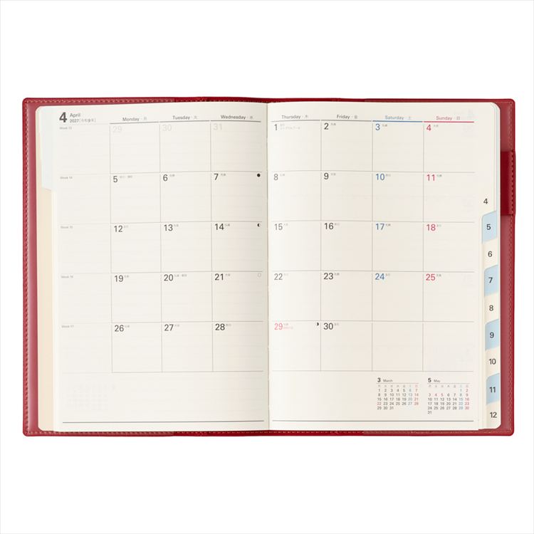 2027年1月始まり手帳 月間 B6 NOLTY キャレル ウィーク レッド レッド
