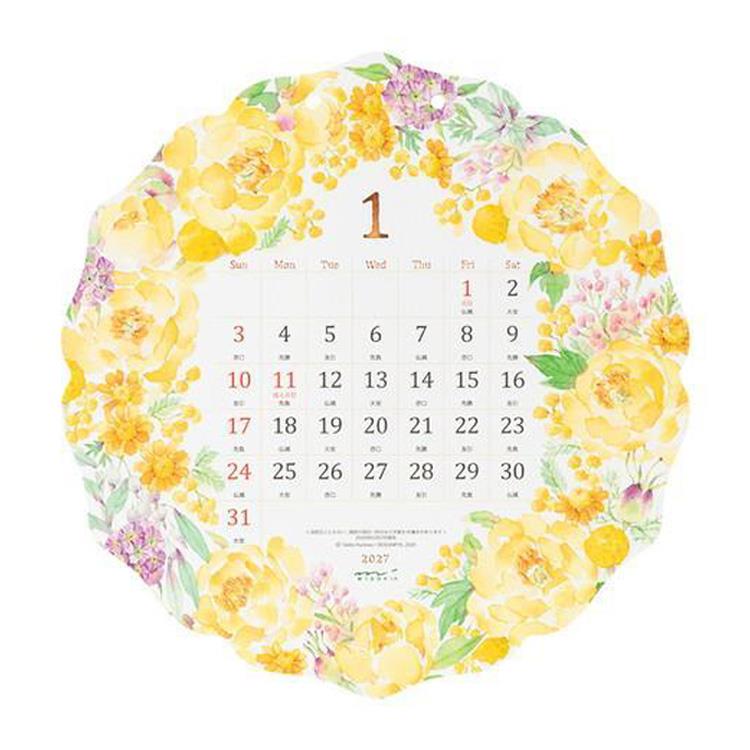 2027年1月始まりカレンダー 壁掛け ダイカットカントリータイム 花柄 カントリータイム 花柄